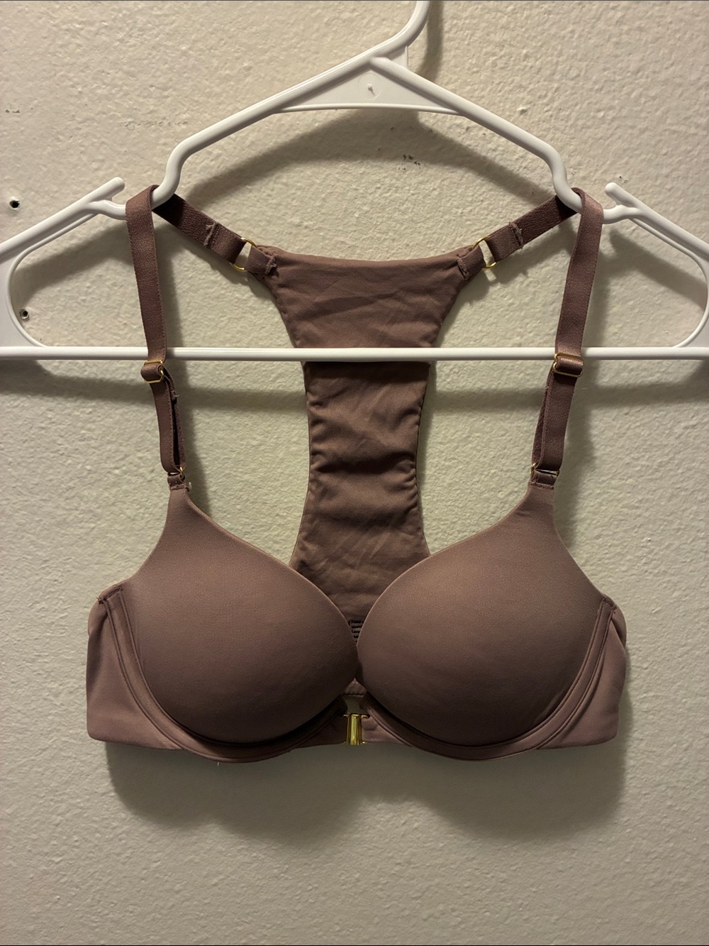 Racerback Push Up T-Shirt Bra with Front Clasp - Mauve